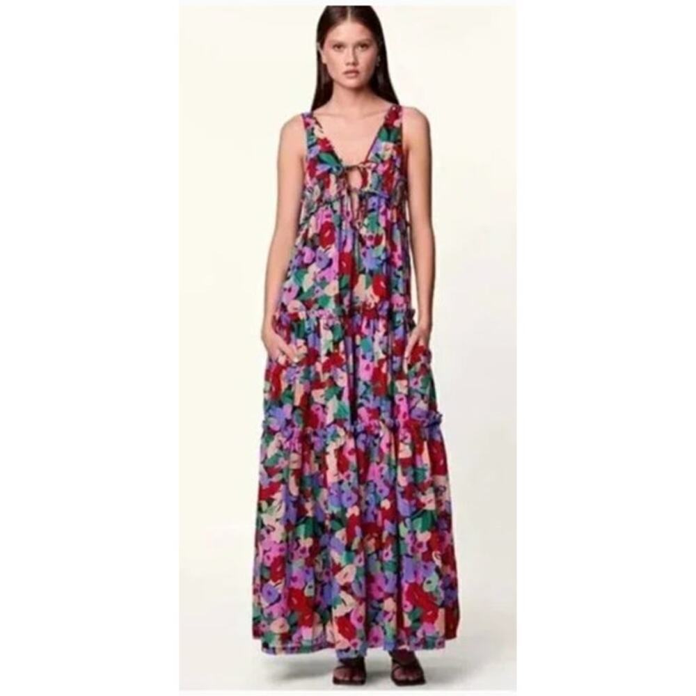 Nicholas Myla Maxi Dress V-neck Multicolored floral Cotton US 2